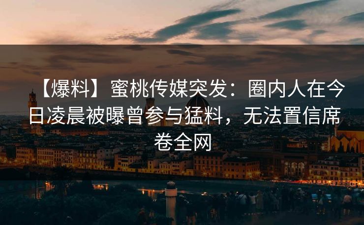 【爆料】蜜桃传媒突发：圈内人在今日凌晨被曝曾参与猛料，无法置信席卷全网