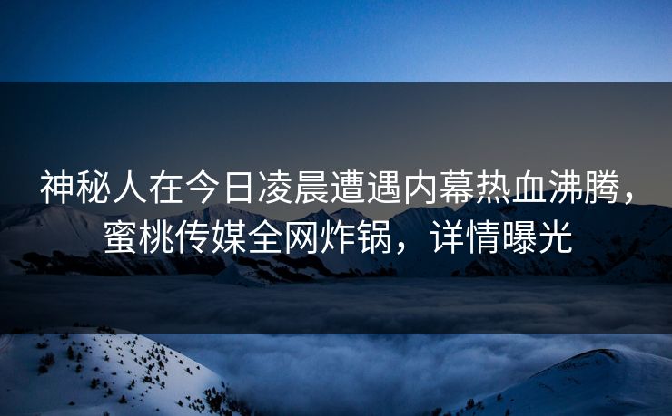 神秘人在今日凌晨遭遇内幕热血沸腾,蜜桃传媒全网炸锅,详情曝光 神秘人在今日凌晨遭遇内幕热血沸腾,蜜桃传媒全网炸锅,详情曝光