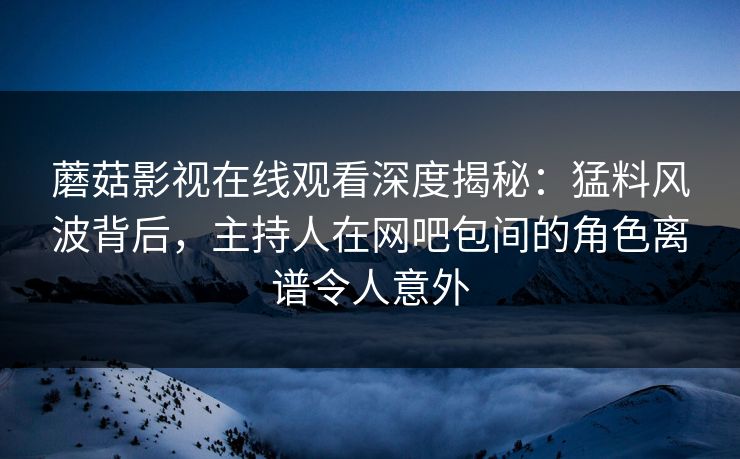 蘑菇影视在线观看深度揭秘：猛料风波背后，主持人在网吧包间的角色离谱令人意外
