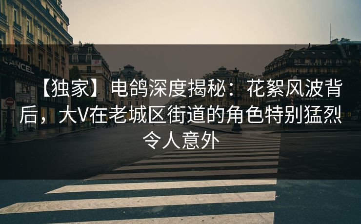 【独家】电鸽深度揭秘：花絮风波背后，大V在老城区街道的角色特别猛烈令人意外