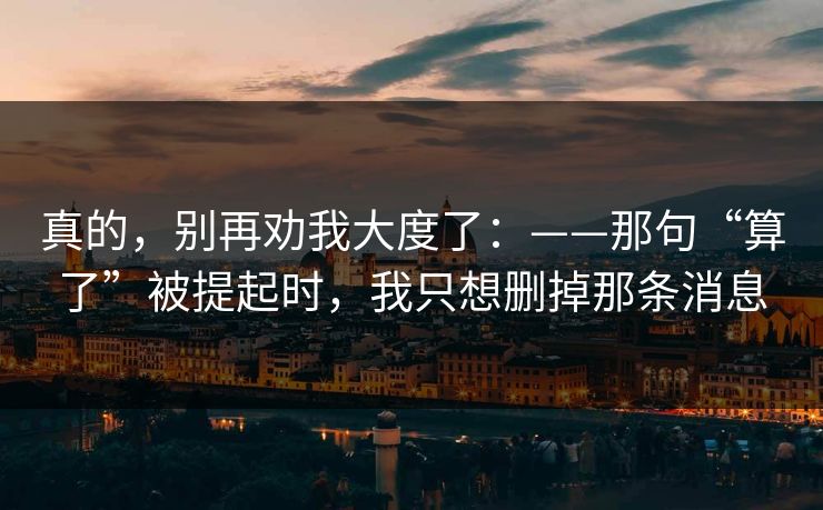 真的，别再劝我大度了：——那句“算了”被提起时，我只想删掉那条消息